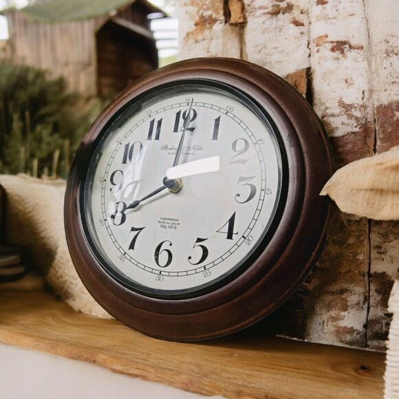 15 Inch Wall Clock Sterling and Noble Company Number 9 Dark Brown Wood Frame - Picture 9 of 11